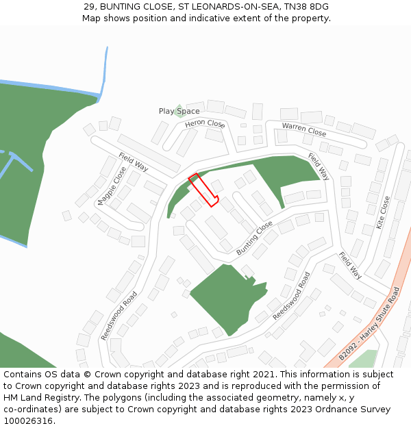 29, BUNTING CLOSE, ST LEONARDS-ON-SEA, TN38 8DG: Location map and indicative extent of plot