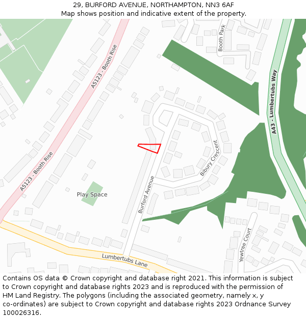 29, BURFORD AVENUE, NORTHAMPTON, NN3 6AF: Location map and indicative extent of plot