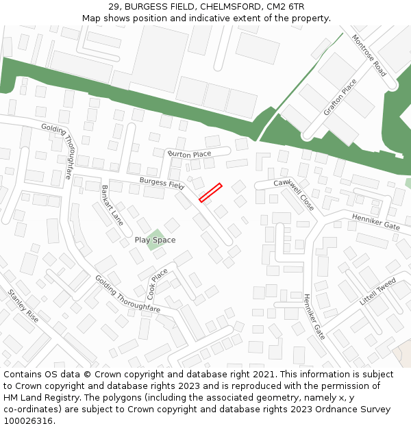 29, BURGESS FIELD, CHELMSFORD, CM2 6TR: Location map and indicative extent of plot