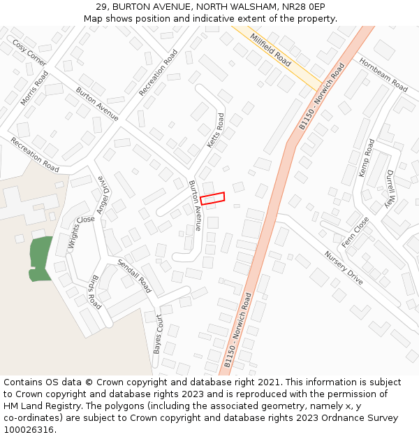 29, BURTON AVENUE, NORTH WALSHAM, NR28 0EP: Location map and indicative extent of plot