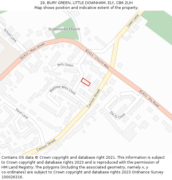 29, BURY GREEN, LITTLE DOWNHAM, ELY, CB6 2UH: Location map and indicative extent of plot