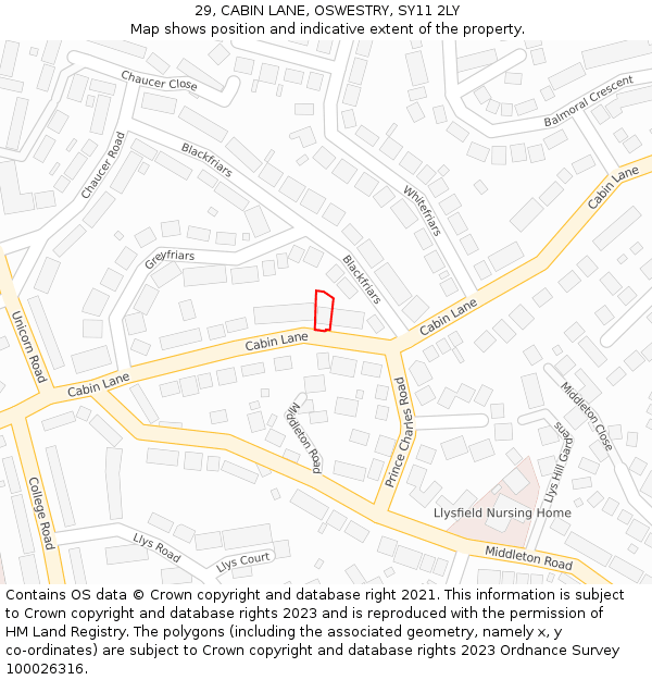 29, CABIN LANE, OSWESTRY, SY11 2LY: Location map and indicative extent of plot