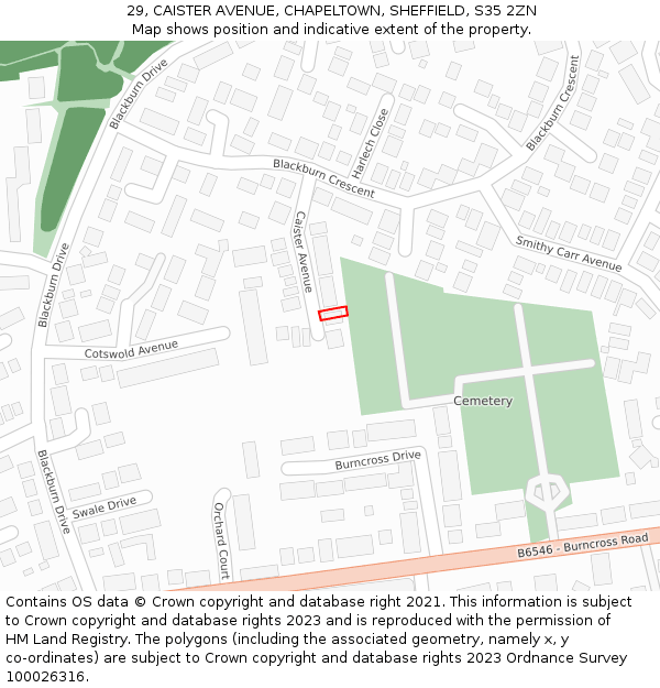 29, CAISTER AVENUE, CHAPELTOWN, SHEFFIELD, S35 2ZN: Location map and indicative extent of plot