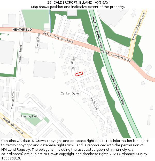 29, CALDERCROFT, ELLAND, HX5 9AY: Location map and indicative extent of plot