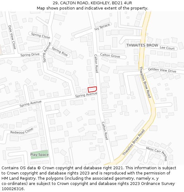29, CALTON ROAD, KEIGHLEY, BD21 4UR: Location map and indicative extent of plot