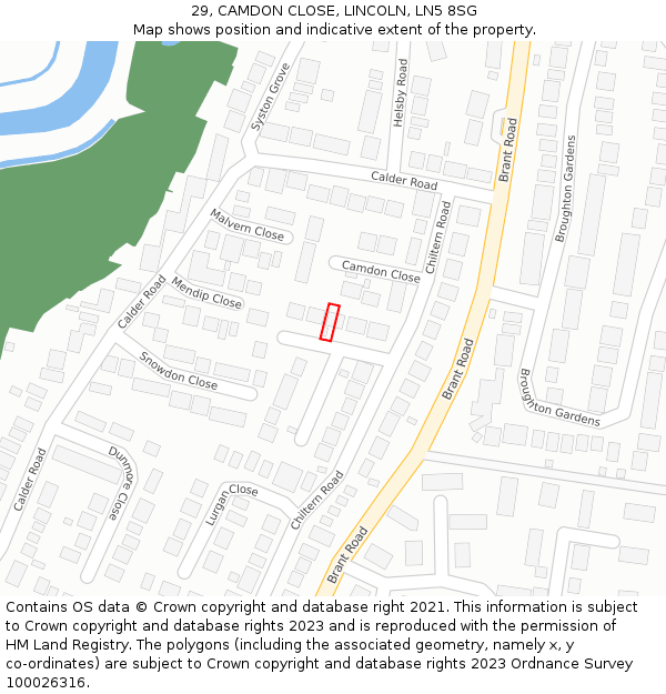 29, CAMDON CLOSE, LINCOLN, LN5 8SG: Location map and indicative extent of plot