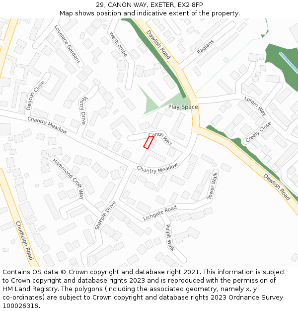 29, CANON WAY, EXETER, EX2 8FP: Location map and indicative extent of plot