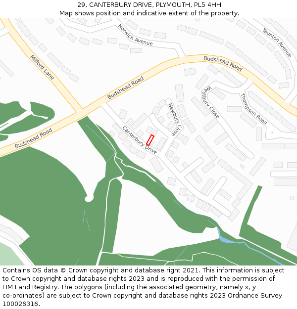 29, CANTERBURY DRIVE, PLYMOUTH, PL5 4HH: Location map and indicative extent of plot