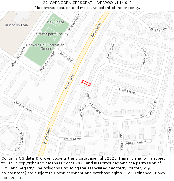 29, CAPRICORN CRESCENT, LIVERPOOL, L14 9LP: Location map and indicative extent of plot