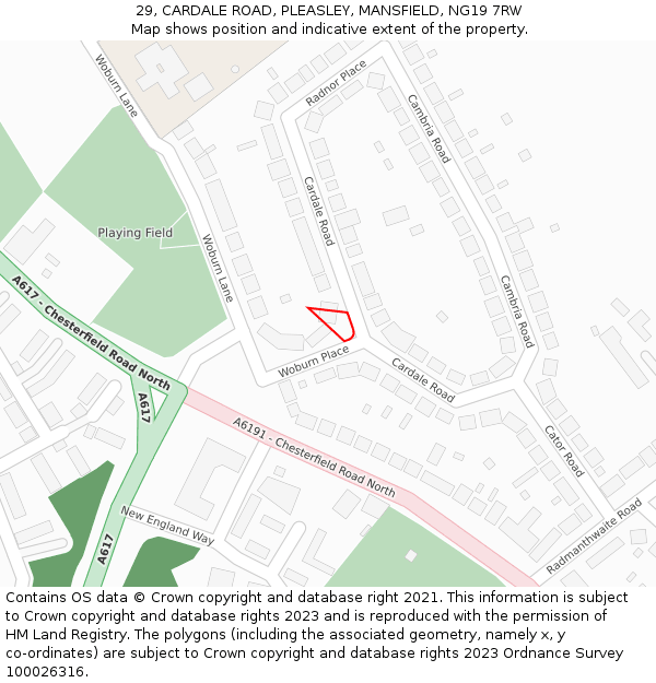 29, CARDALE ROAD, PLEASLEY, MANSFIELD, NG19 7RW: Location map and indicative extent of plot