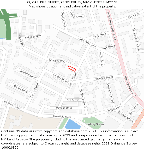 29, CARLISLE STREET, PENDLEBURY, MANCHESTER, M27 6EJ: Location map and indicative extent of plot