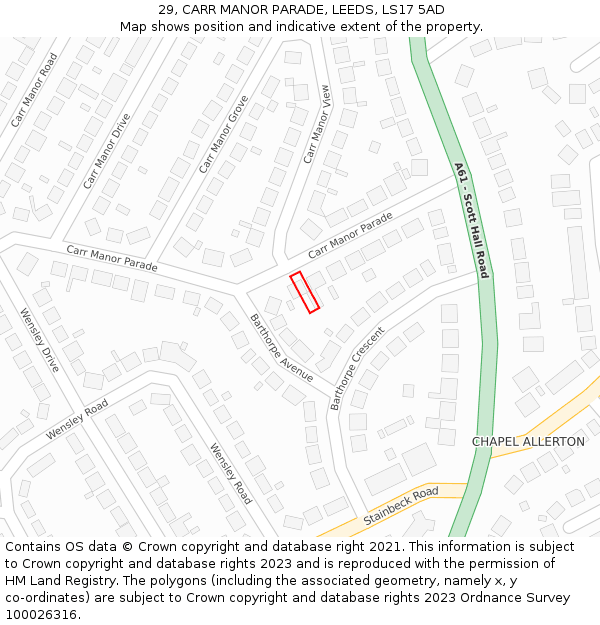 29, CARR MANOR PARADE, LEEDS, LS17 5AD: Location map and indicative extent of plot