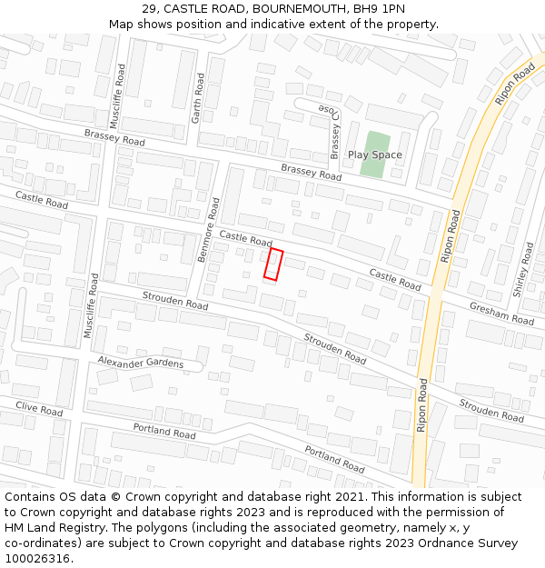 29, CASTLE ROAD, BOURNEMOUTH, BH9 1PN: Location map and indicative extent of plot