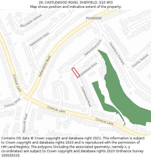 29, CASTLEWOOD ROAD, SHEFFIELD, S10 4FG: Location map and indicative extent of plot