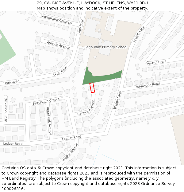 29, CAUNCE AVENUE, HAYDOCK, ST HELENS, WA11 0BU: Location map and indicative extent of plot