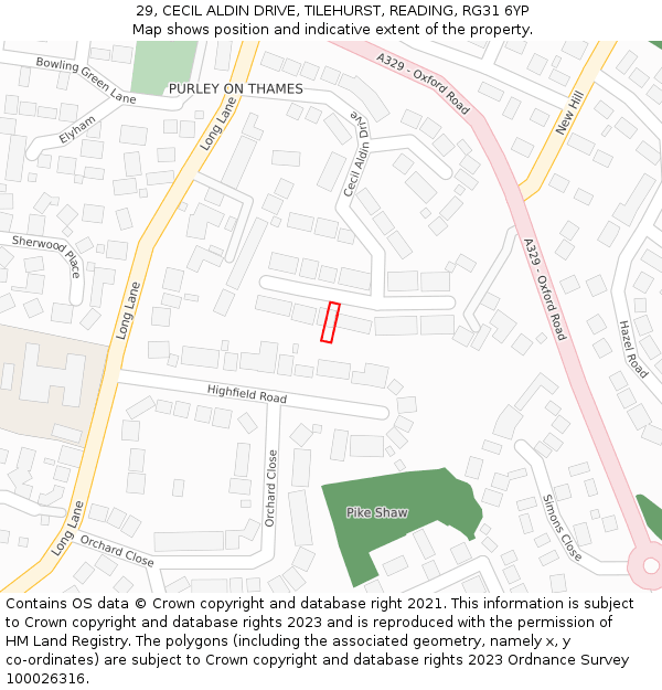 29, CECIL ALDIN DRIVE, TILEHURST, READING, RG31 6YP: Location map and indicative extent of plot