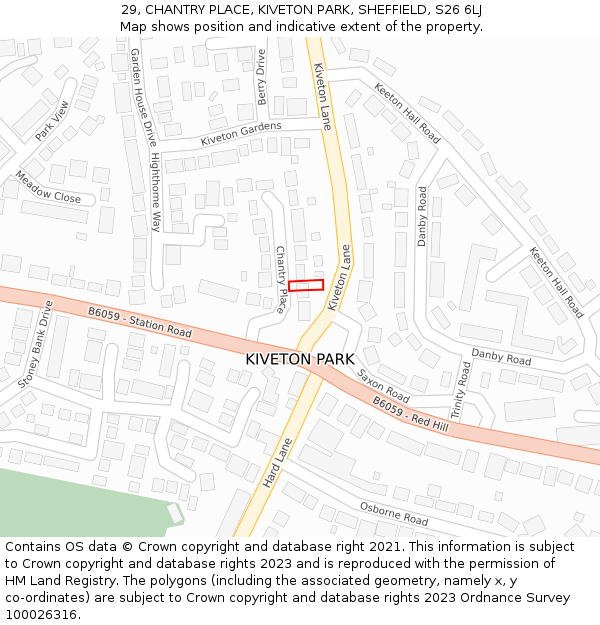 29, CHANTRY PLACE, KIVETON PARK, SHEFFIELD, S26 6LJ: Location map and indicative extent of plot