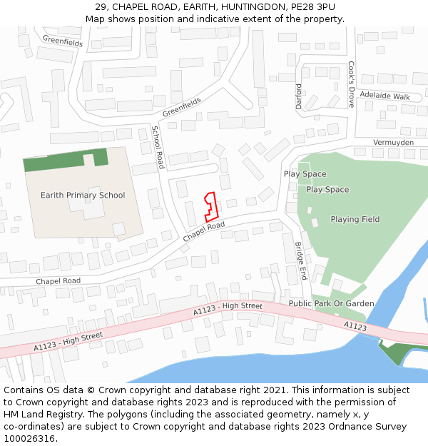 29, CHAPEL ROAD, EARITH, HUNTINGDON, PE28 3PU: Location map and indicative extent of plot