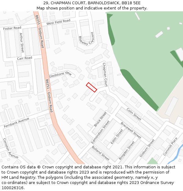 29, CHAPMAN COURT, BARNOLDSWICK, BB18 5EE: Location map and indicative extent of plot