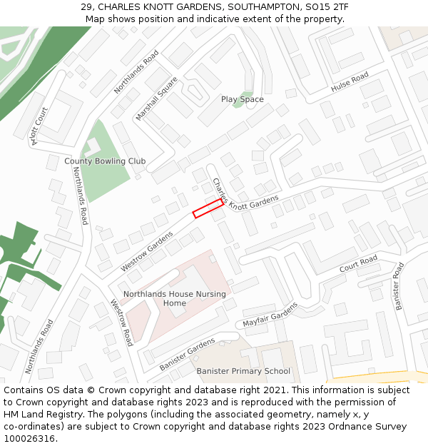 29, CHARLES KNOTT GARDENS, SOUTHAMPTON, SO15 2TF: Location map and indicative extent of plot