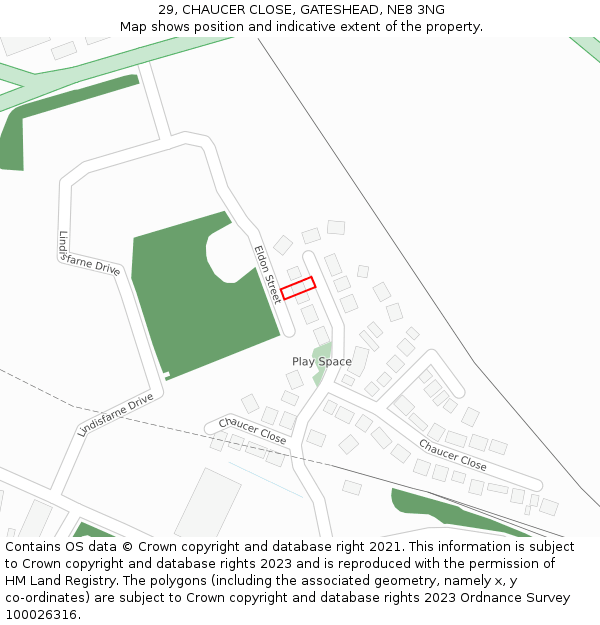 29, CHAUCER CLOSE, GATESHEAD, NE8 3NG: Location map and indicative extent of plot