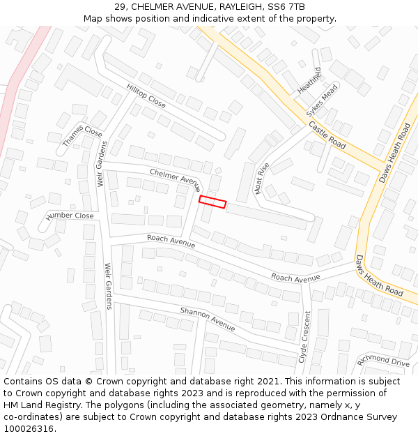 29, CHELMER AVENUE, RAYLEIGH, SS6 7TB: Location map and indicative extent of plot