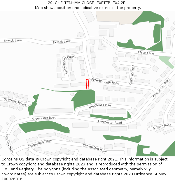 29, CHELTENHAM CLOSE, EXETER, EX4 2EL: Location map and indicative extent of plot