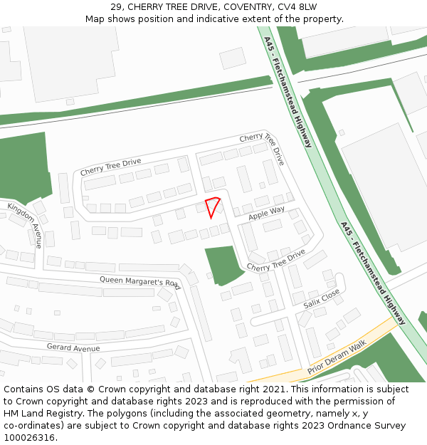 29, CHERRY TREE DRIVE, COVENTRY, CV4 8LW: Location map and indicative extent of plot