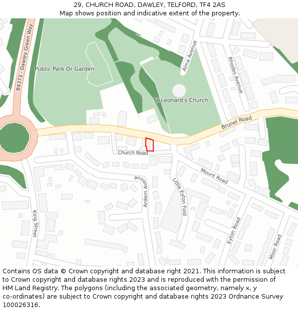 29, CHURCH ROAD, DAWLEY, TELFORD, TF4 2AS: Location map and indicative extent of plot