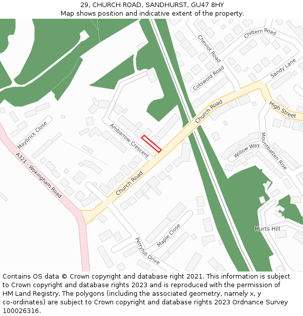 29, CHURCH ROAD, SANDHURST, GU47 8HY: Location map and indicative extent of plot