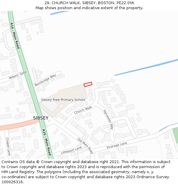 29, CHURCH WALK, SIBSEY, BOSTON, PE22 0YA: Location map and indicative extent of plot