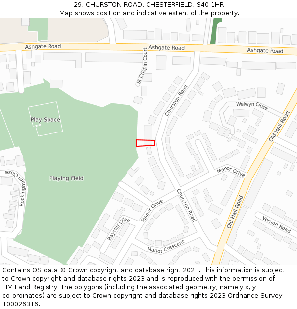 29, CHURSTON ROAD, CHESTERFIELD, S40 1HR: Location map and indicative extent of plot
