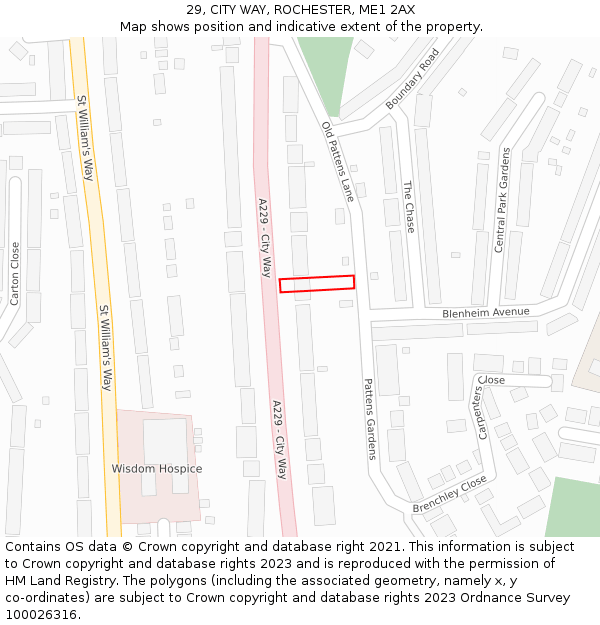 29, CITY WAY, ROCHESTER, ME1 2AX: Location map and indicative extent of plot