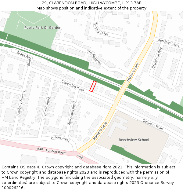 29, CLARENDON ROAD, HIGH WYCOMBE, HP13 7AR: Location map and indicative extent of plot