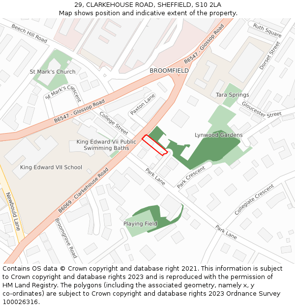 29, CLARKEHOUSE ROAD, SHEFFIELD, S10 2LA: Location map and indicative extent of plot
