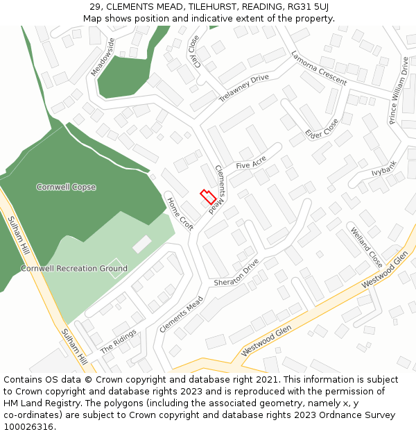 29, CLEMENTS MEAD, TILEHURST, READING, RG31 5UJ: Location map and indicative extent of plot