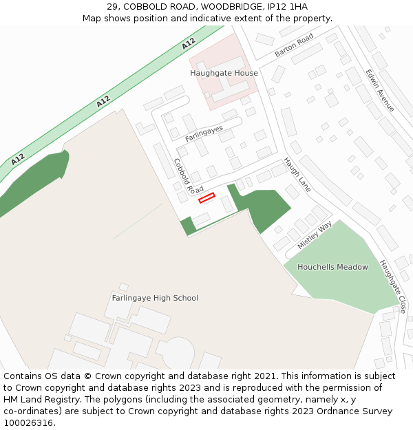 29, COBBOLD ROAD, WOODBRIDGE, IP12 1HA: Location map and indicative extent of plot