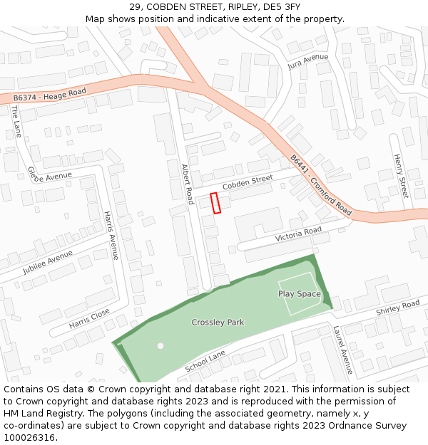 29, COBDEN STREET, RIPLEY, DE5 3FY: Location map and indicative extent of plot