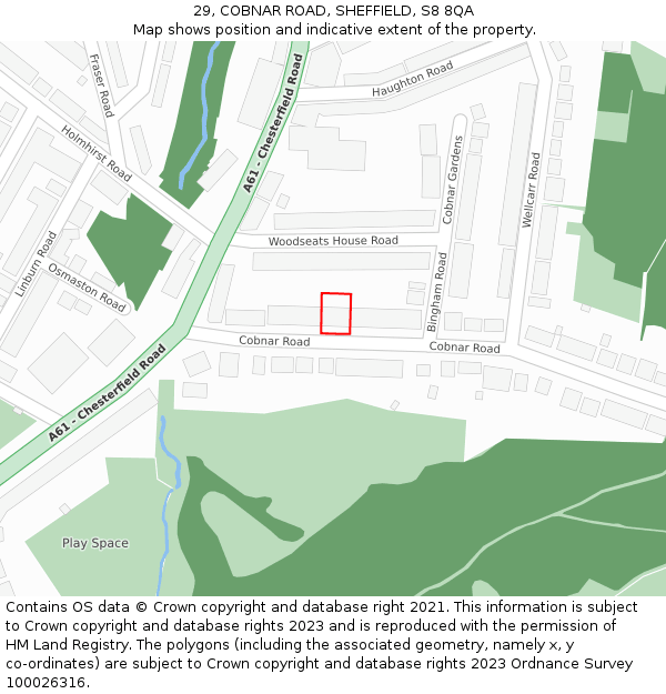 29, COBNAR ROAD, SHEFFIELD, S8 8QA: Location map and indicative extent of plot