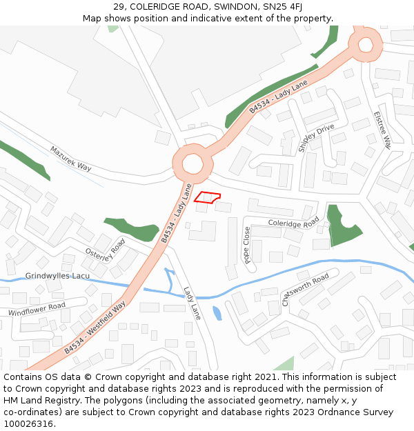 29, COLERIDGE ROAD, SWINDON, SN25 4FJ: Location map and indicative extent of plot