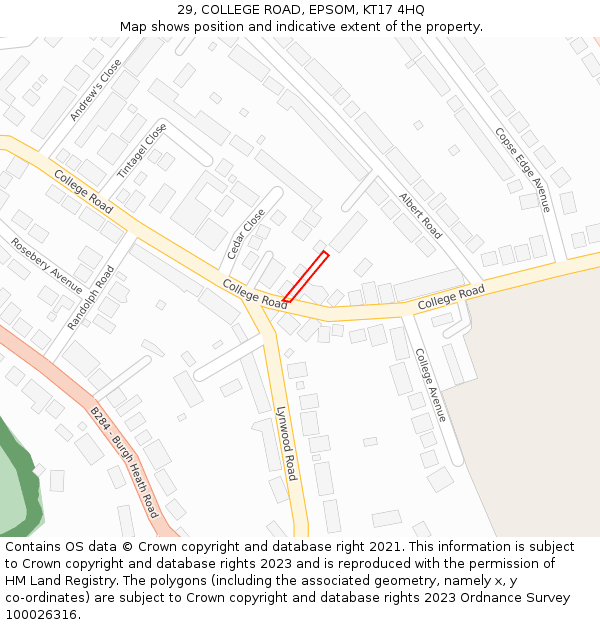 29, COLLEGE ROAD, EPSOM, KT17 4HQ: Location map and indicative extent of plot