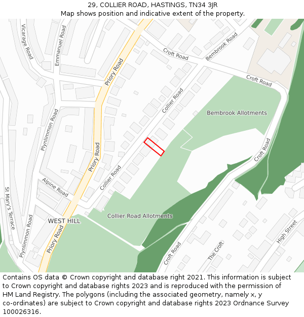 29, COLLIER ROAD, HASTINGS, TN34 3JR: Location map and indicative extent of plot