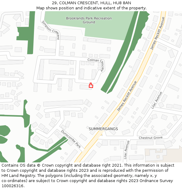 29, COLMAN CRESCENT, HULL, HU8 8AN: Location map and indicative extent of plot