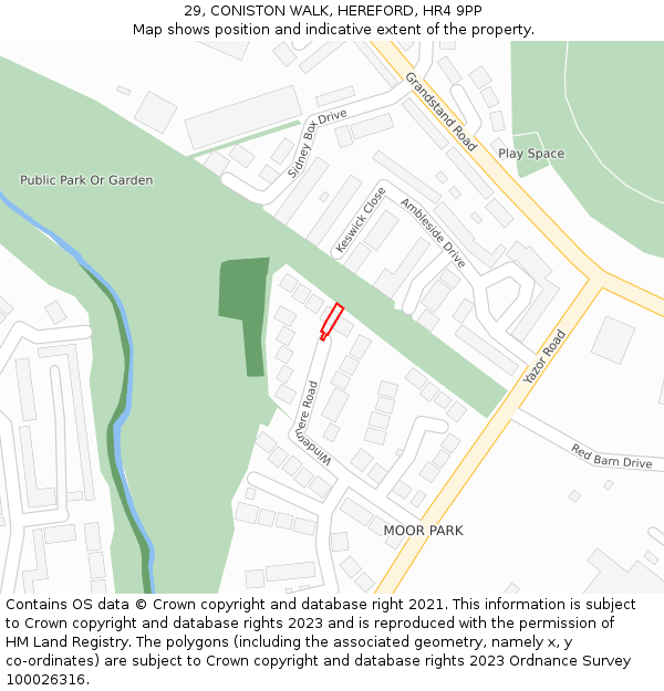 29, CONISTON WALK, HEREFORD, HR4 9PP: Location map and indicative extent of plot