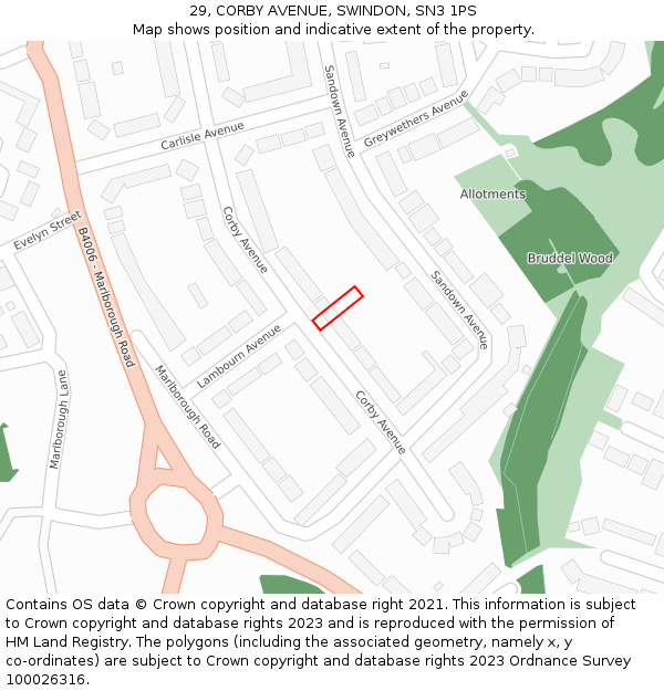 29, CORBY AVENUE, SWINDON, SN3 1PS: Location map and indicative extent of plot