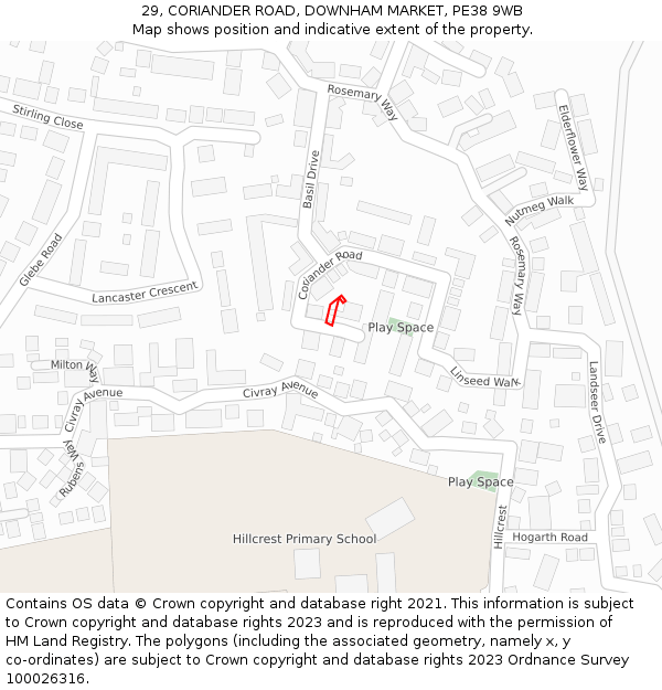 29, CORIANDER ROAD, DOWNHAM MARKET, PE38 9WB: Location map and indicative extent of plot