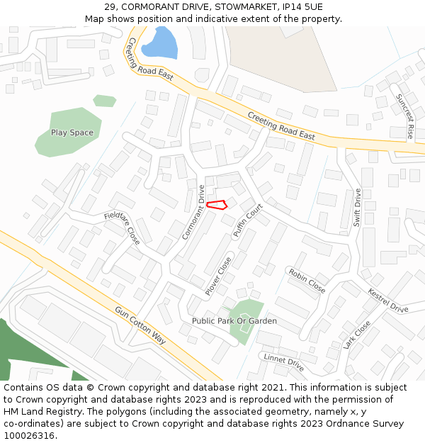 29, CORMORANT DRIVE, STOWMARKET, IP14 5UE: Location map and indicative extent of plot