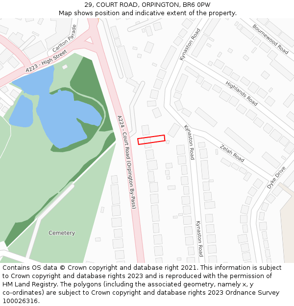 29, COURT ROAD, ORPINGTON, BR6 0PW: Location map and indicative extent of plot