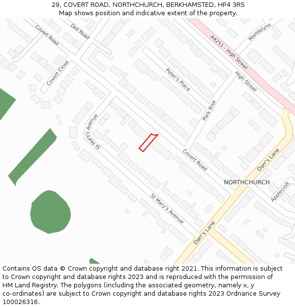29, COVERT ROAD, NORTHCHURCH, BERKHAMSTED, HP4 3RS: Location map and indicative extent of plot