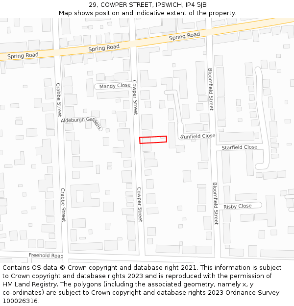 29, COWPER STREET, IPSWICH, IP4 5JB: Location map and indicative extent of plot